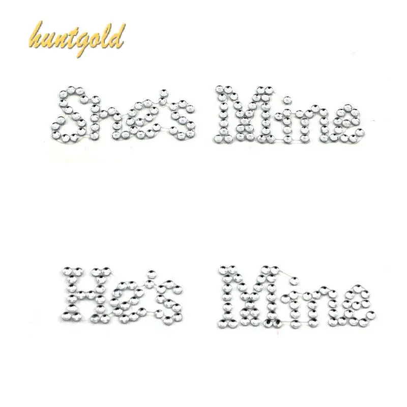 

Hot Sale 1Set Rhinestone Decals Bride Shoe Sticker "He's Mine" & Bridegroom Shoe Sticker "SHE'S MINE" Decoration