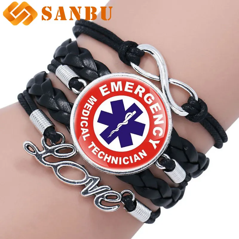 

Fashion EMT Emergency Medical Technician Glass Cabochon Weave Bracelet Bangle
