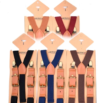 

Leather Single Color Y Type Suspending Belt Metal Clip Adjustable Heavy Trousers Waist Belt Sling Braces