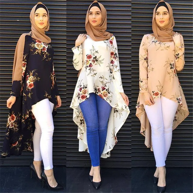 

Muslim clothing long sleeve print shirts blouse for women