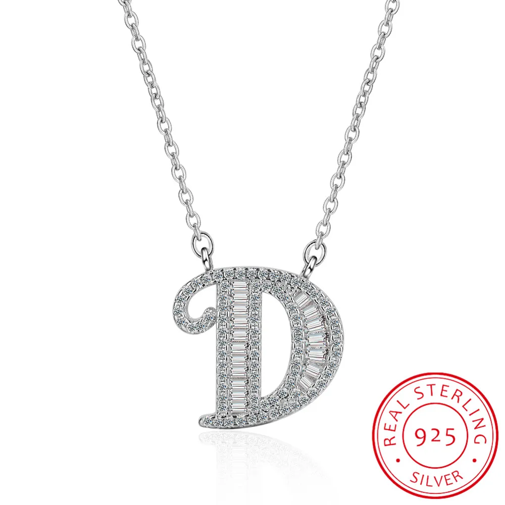 P1227 Мода AAA кубический цирконий Алфавит 26 букв кулон ожерелье для женщин, милые и милые 925 пробы серебряные ювелирные изделия - Цвет камня: D