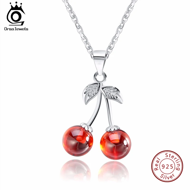 ORSA JEWELS 925 Sterling Silver Red Natural Stone Cherry Pendant...