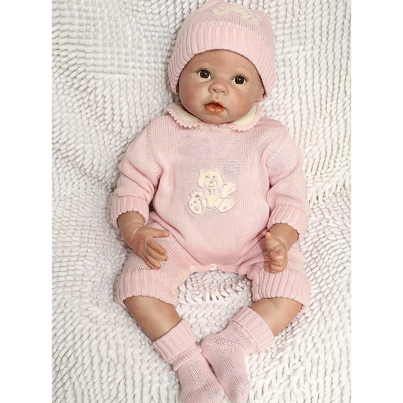 

Fashion 22" Reborn baby dolls girls toy silicone vinyl newborn lifelike baby with clothes brown eyes mohair very cute