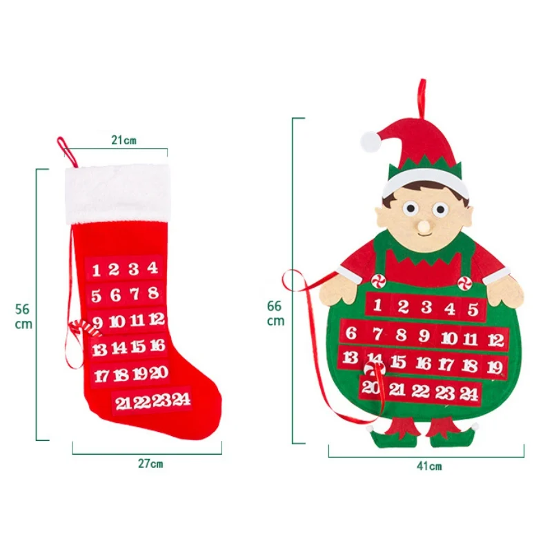 Cute Santa Claus Christmas Home Party Shop Advent Calendar Countdown Decoration Wall Hanging Velvet Calender Gifts New Year