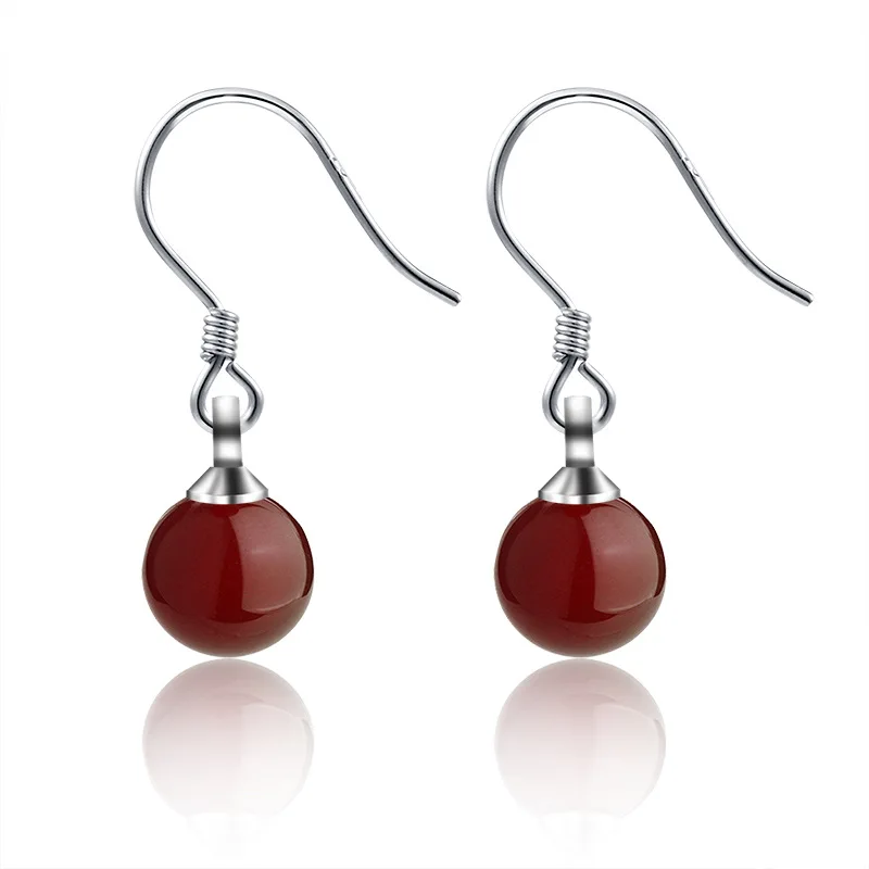 

LE SKY Natural Fashion Earrings Bead Shape Red Carnelian Drop Earrings Fine Jewelry Gift for Woman
