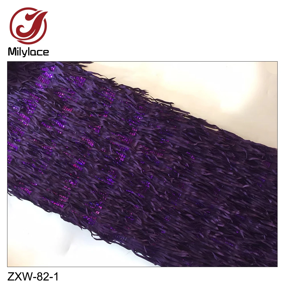 

Milylace exquisite French lace fabric 5 yards fringing lace fabric with shiny sequins material for party dresses costumes ZXW-82