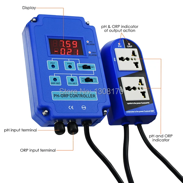 Цифровой рН ОВП Redox 2 в 1 контрольный Лер монитор w/выходное реле питания электрод управления Зонд BNC для аквариум для гидропоники растений