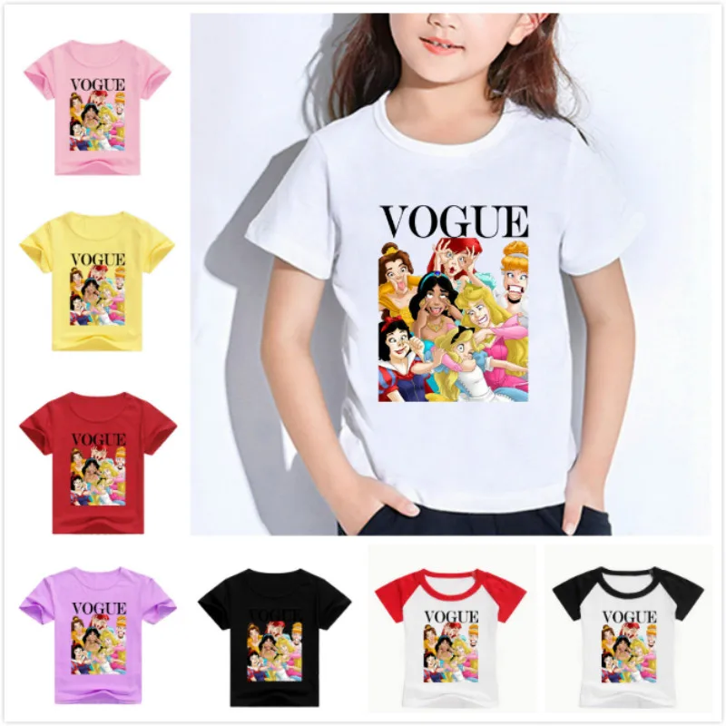 

New Summer Harajuku Vogue Princess Print Children T-Shirt Boy Short Sleeve O-neck T Shirts Baby Girl Casual Tshirt Kids Clothing