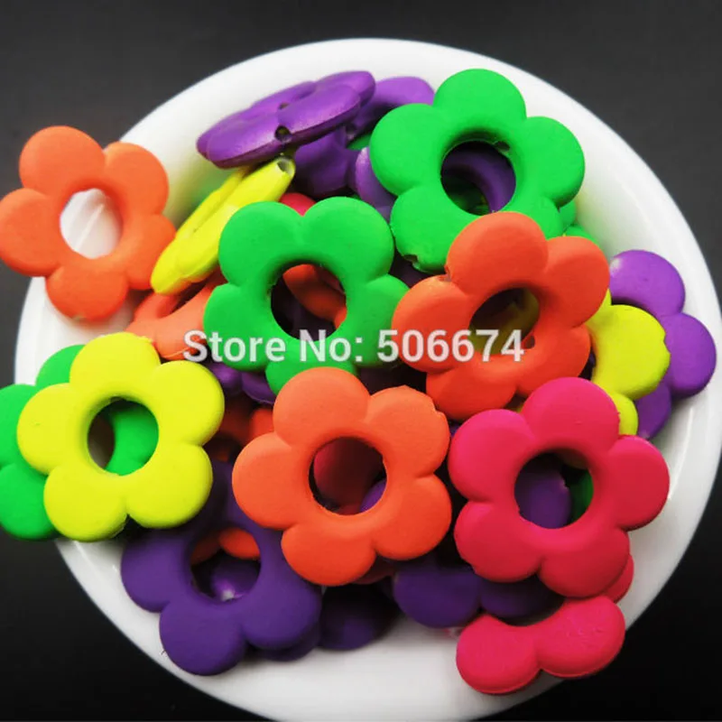 

Top Quality 20mm flower mix Color Acrylic fluorescent Rubber Beads Neon Matte girl gift hot toy for children charm beads