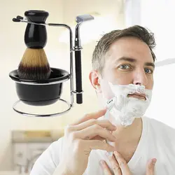 4 в 1 для мужчин руководство бритвы Набор Stainess сталь стенд бритья борода щетка для бритья чаша