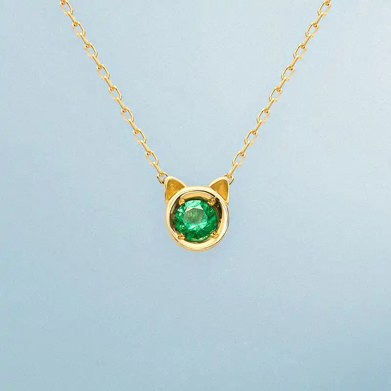 猫ネックレスおばあちゃんエメラルド 18 k ゴールド猫の顔鎖骨チェーン
