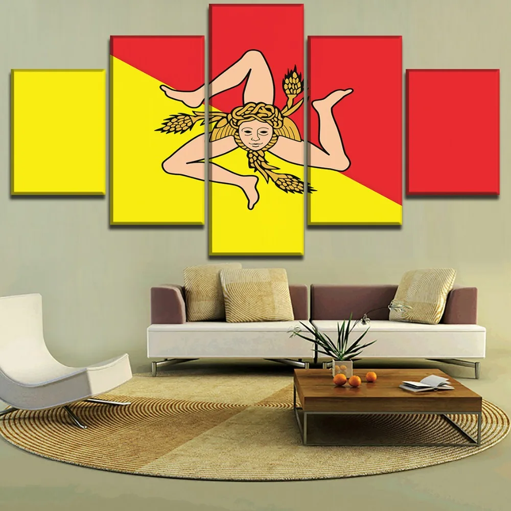 

Modern Canvas Wall Art Picture HD Print Posters Home Decorative Living Room 5 Pieces Flag of Sicily Paintings Modular Framework