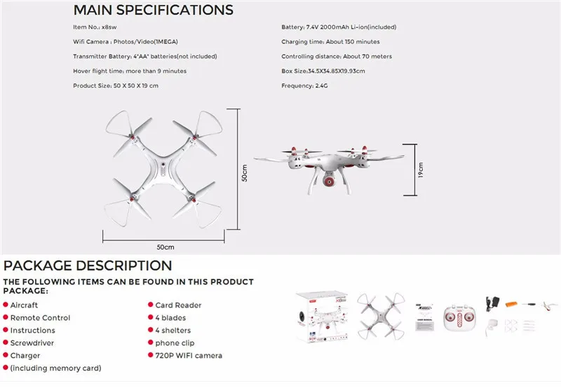 Syma X8SW Wifi FPV Quadcopter with 720P HD Camera