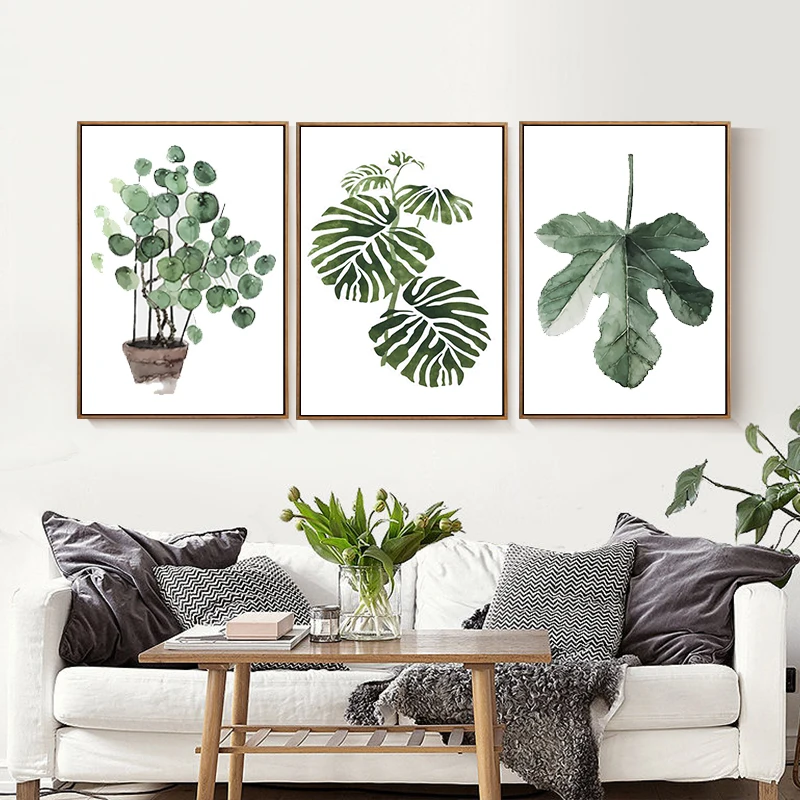 

pop art Nordic Green Plant Leafs Canvas Painting Posters Prints Wall Art Pictures for Living Room Modern Home Decor No Frame