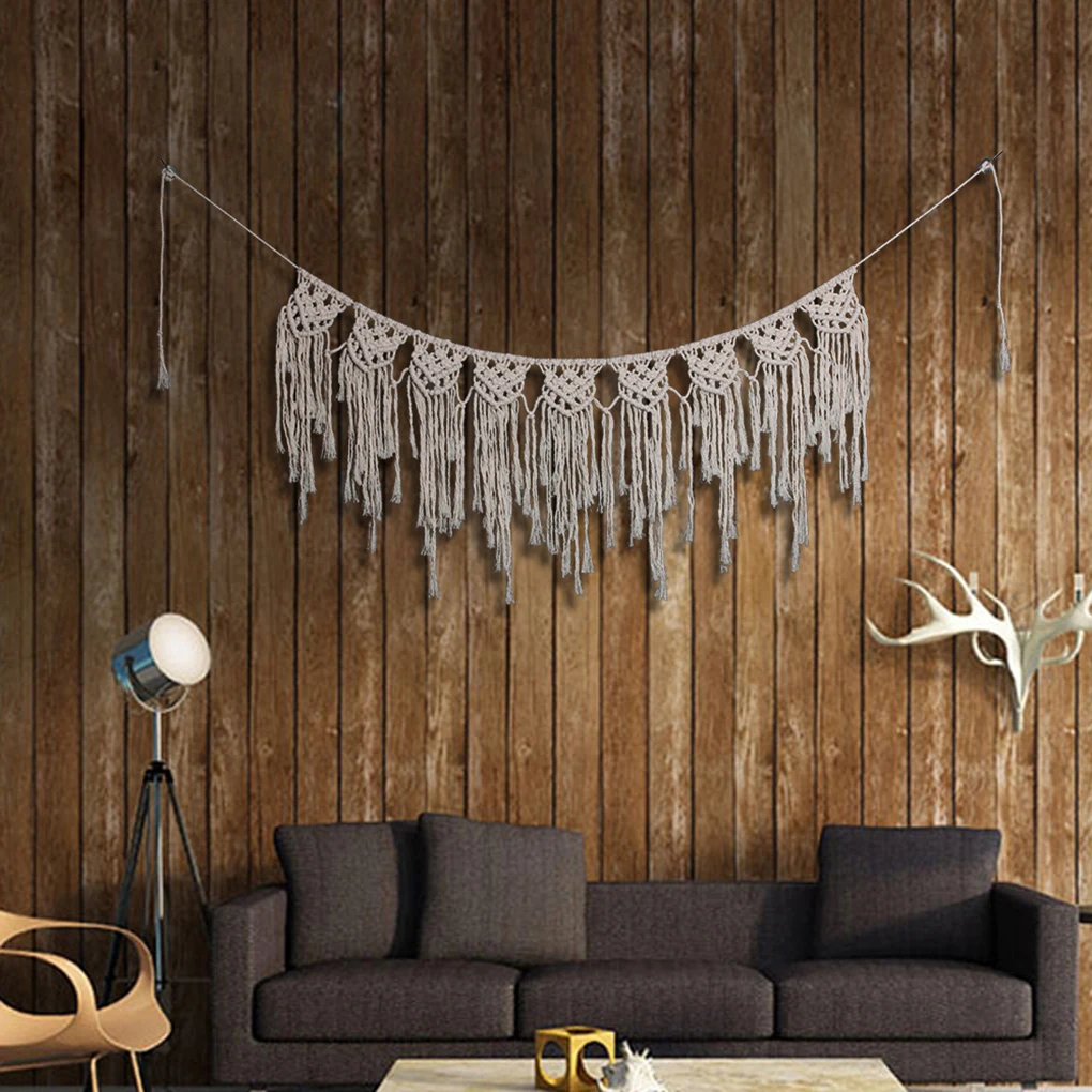 

Tapestry Long Tassel Bohemian Macrame Tapestry Cotton Rope Hanging Decorative Wall Art Home Wedding