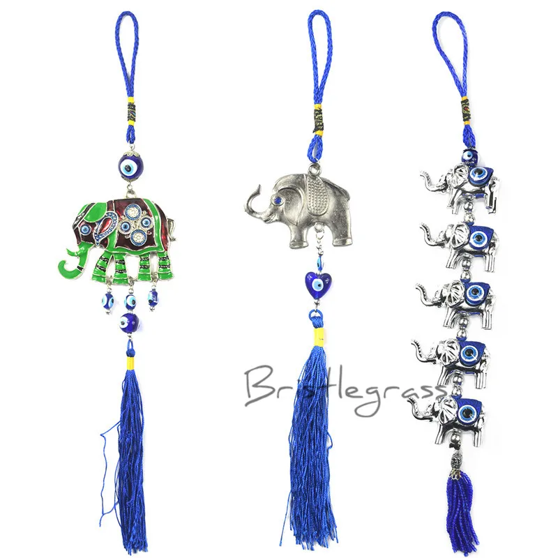 

BRISTLEGRASS Turkish Blue Evil Eye Elephant Tassels Wall Hanging Pendant Pendulum Amulets Lucky Charms Blessing Protection Decor