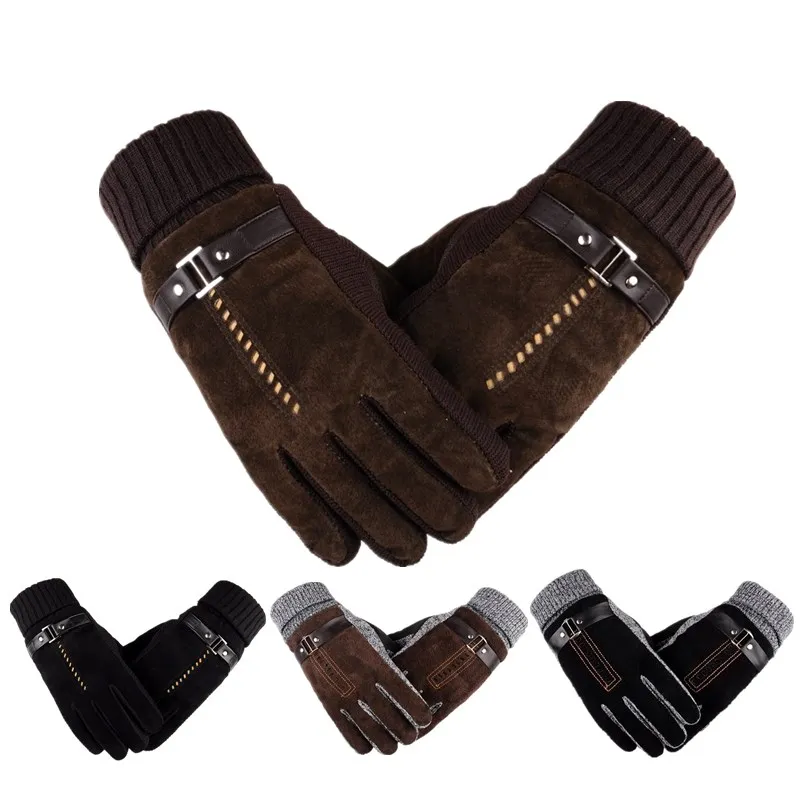 VISNXGI мужские зимние перчатки с сенсорным экраном из кожи Guantes PU лоскутные толстые перчатки для вождения мужские мотоциклетные теплые перчатки