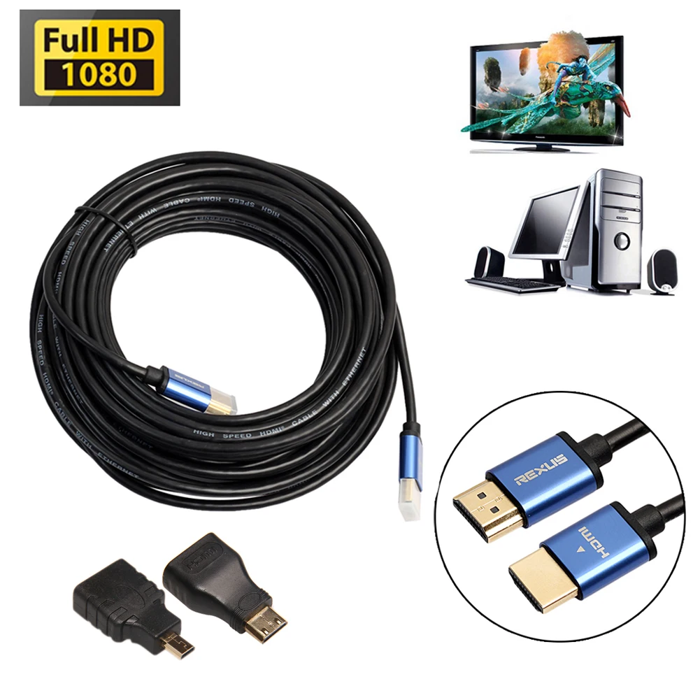 

5m/10m/15m Aluminum HDMI Cable + Mini & Micro HDMI Adapter HDMI 1.4 HD 3D Audio Video Converter for Xbox/HDTV/Notebook