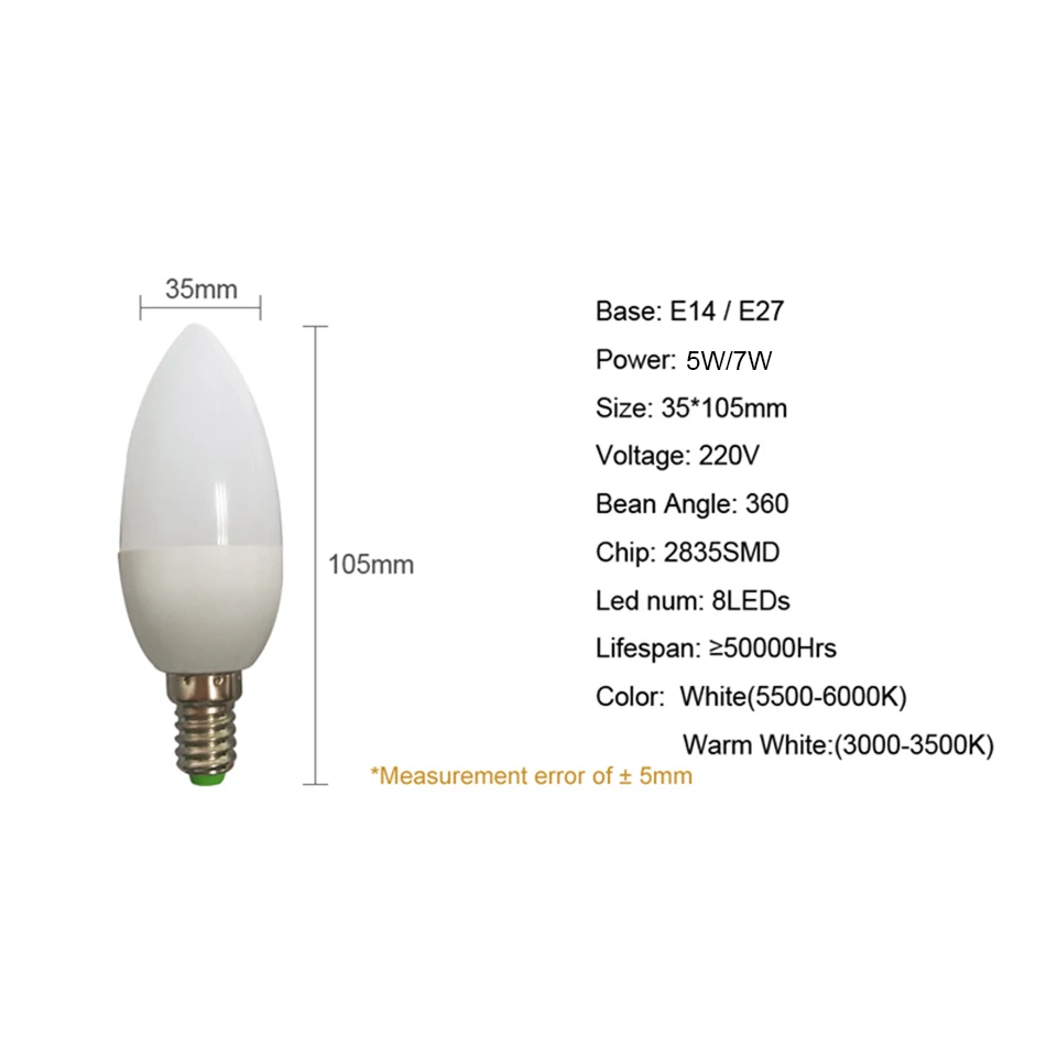 5 Вт 7 Вт Светодиодная свеча E14 220 В энергосберегающий прожектор теплый/холодный белый chandlier хрустальная лампа Ampoule Bombillas домашний свет