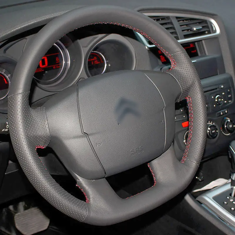 BANNIS Black Artificial Leather DIY Hand stitched Steering Wheel Cover for Citroen C4 C4L C4 L