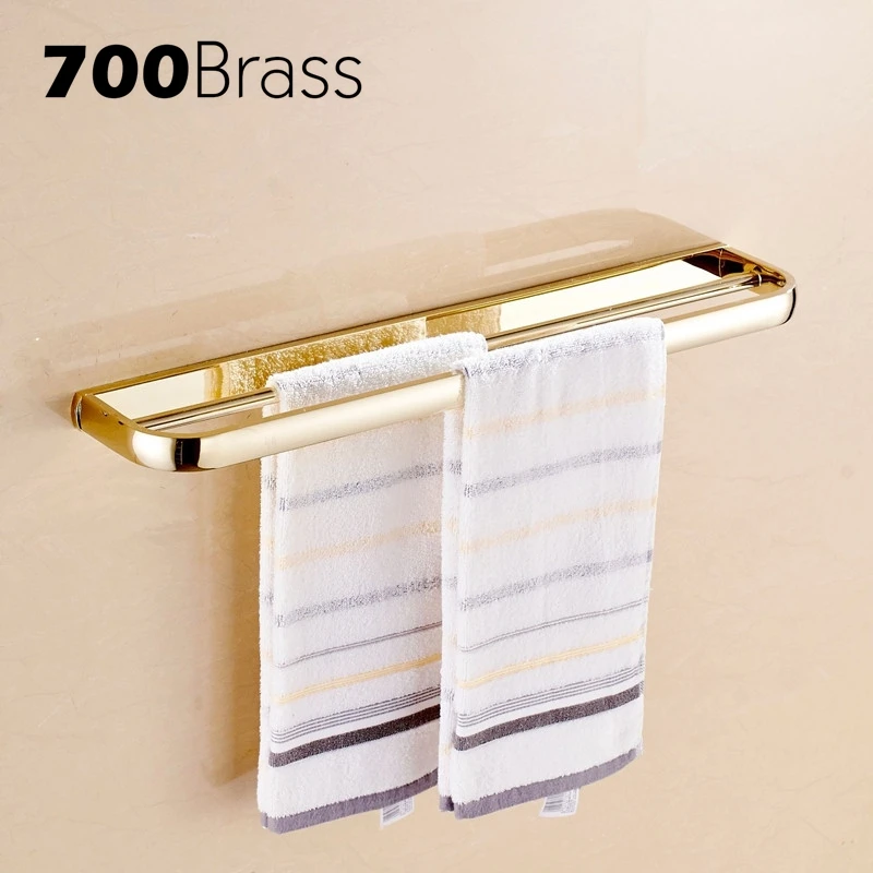 European Style Luxury Gold Brass Double Towel Bars Rectangle Wall