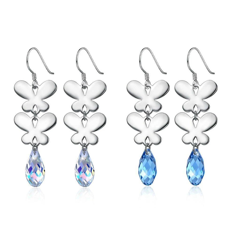 

Double Butterfly with Shiny Crystal Drop Earrings for Women 925 Sterling Silver Earring Fine Jewelry
