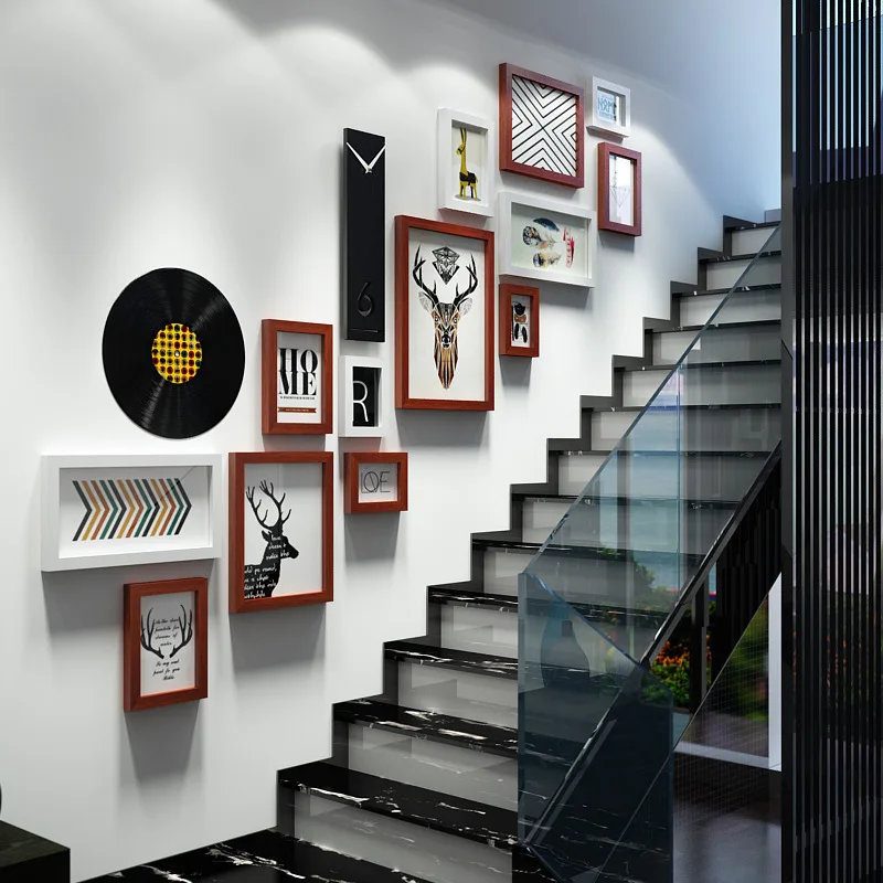 

Modern Minimalist Wooden Photo Frame Set European Wall Hanging Photo Frame Living Room Bedroom Wall Stairs Decoration Furnishing