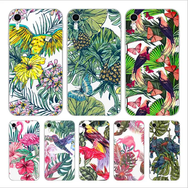 

luxury Flamingo flower plant colorful Phone Cases For iphone X XS XR 7P 8P 6s 7plus 8plus XSmax Clear soft tpu phone Cover capa