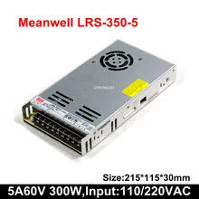 2 шт./лот MeanWell тонкий LRS-350-5 светодиодный дисплей 5 в 60A импульсный источник питания, 300 Вт Светодиодный дисплей питания(AC Вход 100~ 240 В