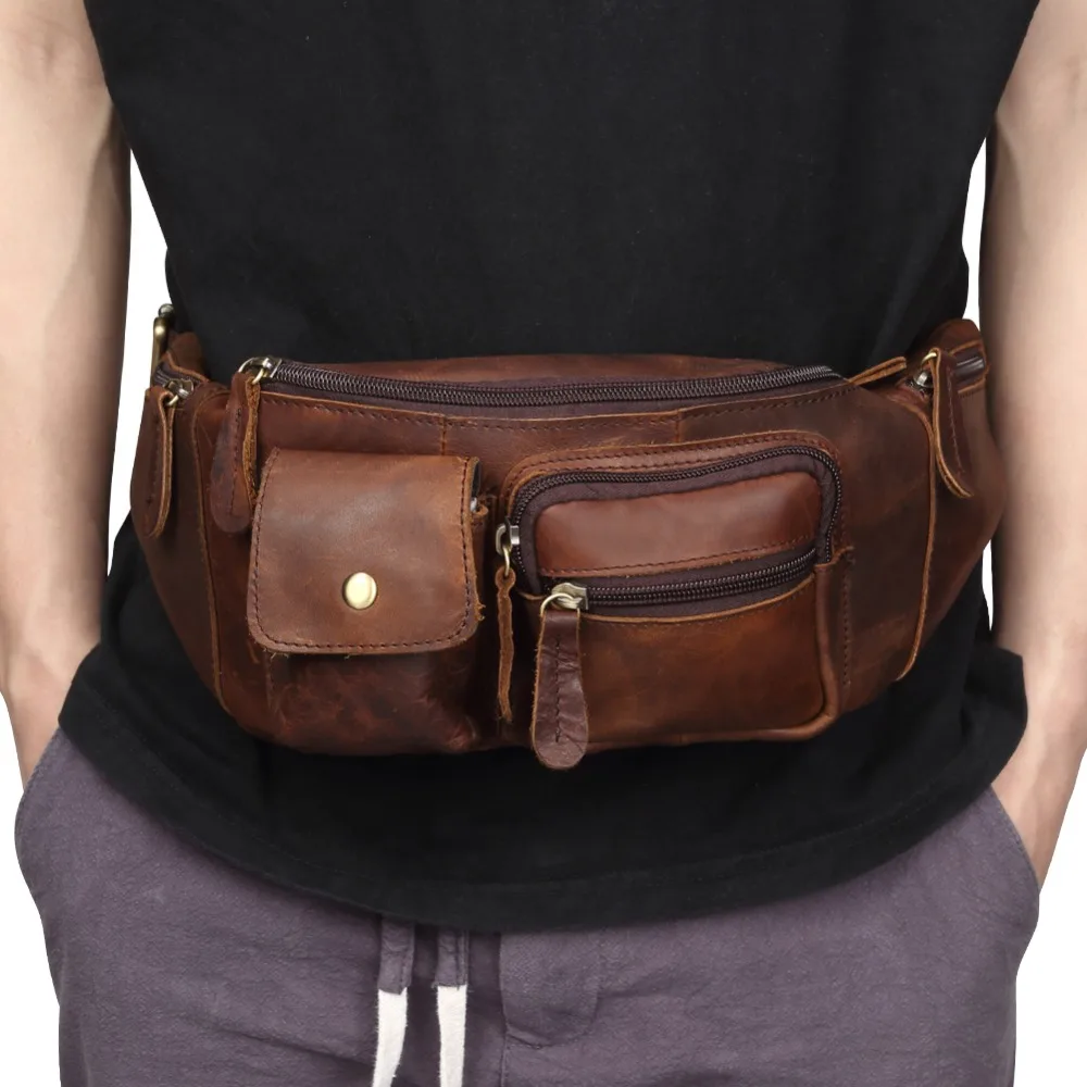 

2018 Men Genuine Leather Waist Packs Fanny Pack Belt Bag Phone Pouch Bags Travel Waist Pack Male Small Waist Bag Leather Pouch