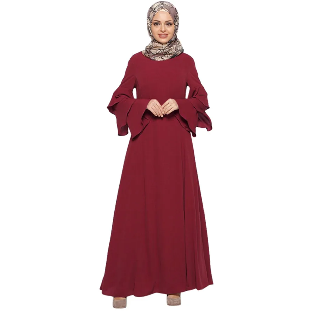 

Women Muslim Casual Loose Solid Color Long Sleeve Robe Clothing Abaya Islamic Arab Kaftan Dubai Muslim Women 2019 New Arrivals