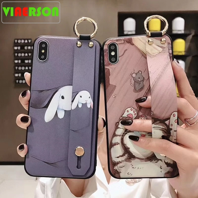 

Wrist Strap Soft TPU Phone Case For Samsung Galaxy S10 Lite S10e S8 S9 Plus Note 8 9 Cases Cat Rabbit Bunny Ring Holder Cover