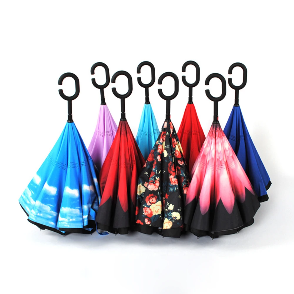Windproof Reverse Folding Double Layer Inverted Chuva Umbrella Self