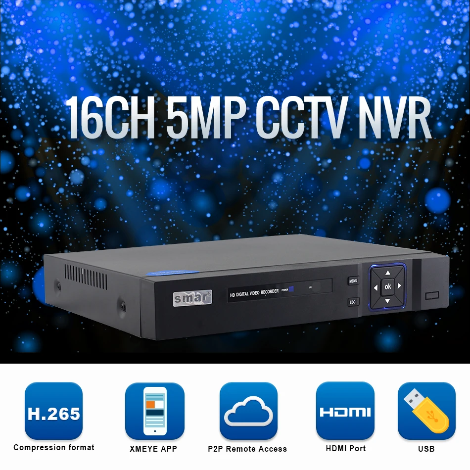 Smh.265 CCTV NVR 16CH 5MP система безопасности 16 каналов 1080P сетевой видеорегистратор детектор движения сигнализация XMEYE P2P ONVIF