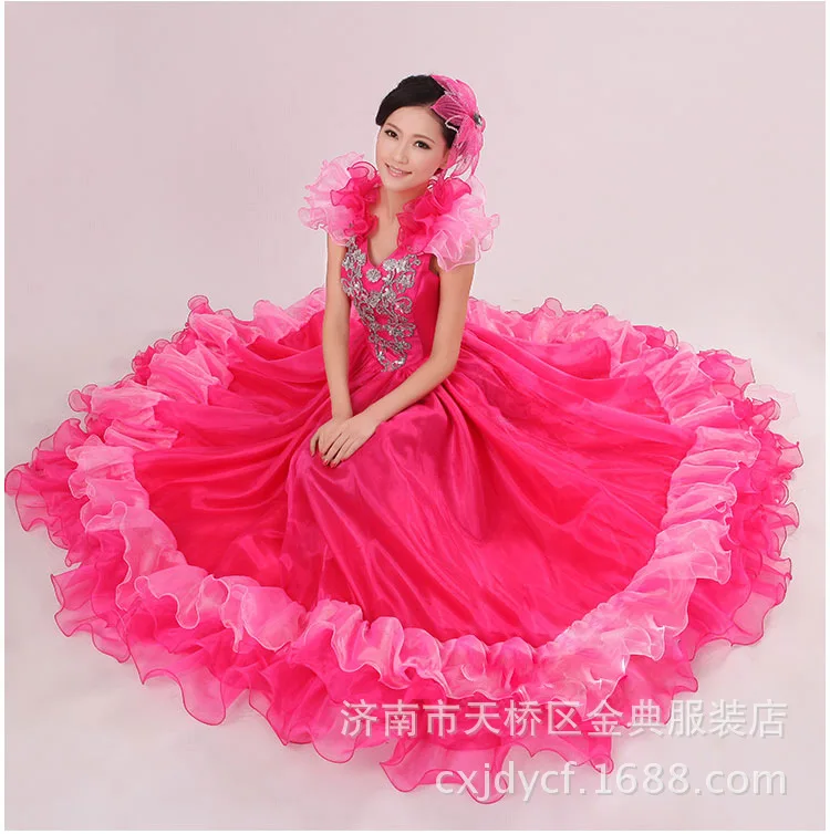 720 градусов испанская коррида танец живота платье для женщин представление длинный халат фламенко fille красный falda фламенко платья L230 - Цвет: Rose Red