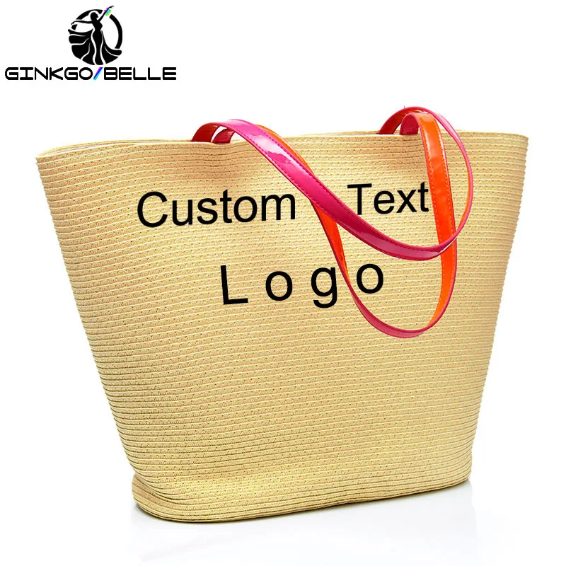 

Customize Embroider Text Name LOGO Women Beach Bag Large Woven Straw Beach Bag Handbag Summer Big Capacity Bohemian Shoulder Bag