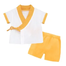 baby Gauze Kimono Comfort Short Sleeve Children's Sleepwear Suit Pyjamas Sets For Kids Hanfu Style Pajamas Christmas Gift Z885