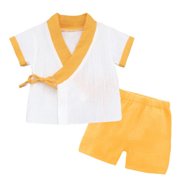  baby Gauze Kimono Comfort Short Sleeve Children's Sleepwear Suit Pyjamas Sets For Kids Hanfu Style 