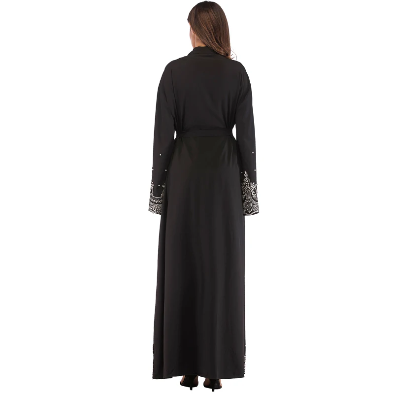 Черный жемчуг кафтан абайя Дубай турецкий исламский мусульманский хиджаб платье Абая для женщин Катара Оман джилбаб халат кафтан одежда