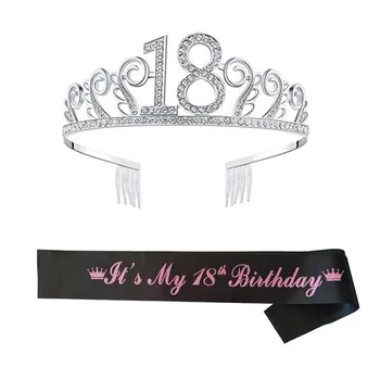 

Birthday Tiara Crown with Shoulder Strap Set for Birthday Party Supplies PAK55