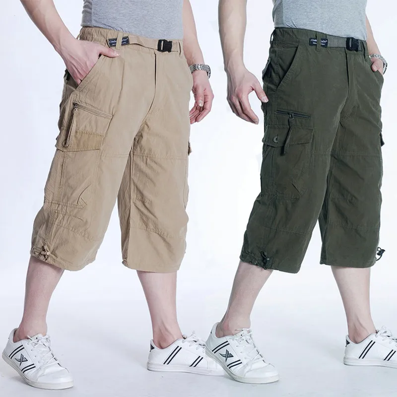 

Summer Short For Men Baggy Multi Pocket Military Zipper Mens Cargo Short Hot breeches Male 3/4 Cargo Pants Plus Size 4XL 5XL