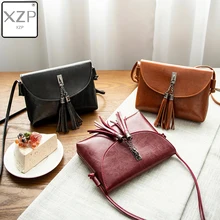 XZP Vintage Leather Female Shoulder Bag Tassel Women Cross body Bag 2019 Fashion Messenger Bag Small Flap Bags for Lady loshaka fashion small chains bag women candy color tassel messenger bags female handbag shoulder bag flap women wallets for lady