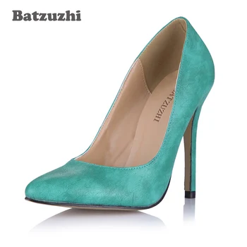 

Batzuzhi 12cm Heels Sexy Women Shoes Pointed Toe Blue Designer Shoes Pumps Handmade Scarpe Donna Women Party Shoes, Big Size 43