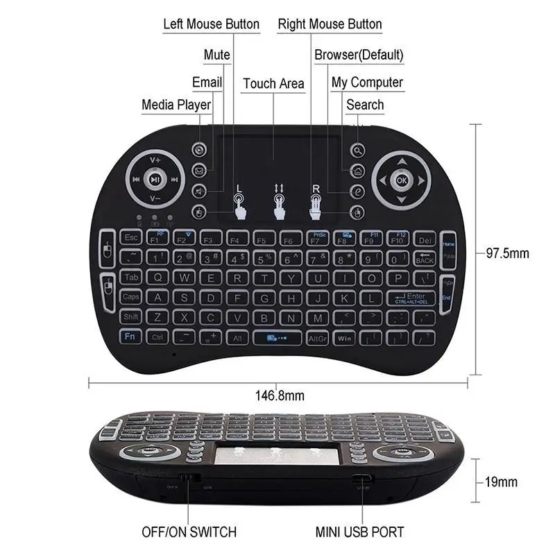 Горячая lbacklight i8 Мини Беспроводная клавиатура 2,4 ГГц 3 цвета Air mouse с сенсорной панелью пульт дистанционного управления Android tv Box