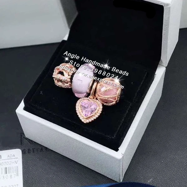 

4pcs Rose Gold Jewelry Set Pink Heart CZ Dangle Charms Beads Fit DIY Bracelet Necklaces Jewelry Making Woman Gift