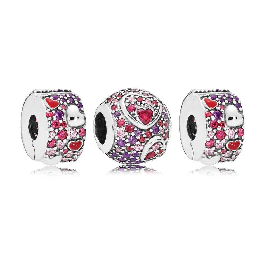 

Kristie 100% 925 Sterling Silver 1:1 Valentine's Day Bracelet Asymmetric Hearts of Love Clip Beaded Charm Pack Set