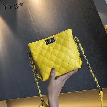 

2018 Hot Sale Female Leather Bags For Women Yellow White Ladies Small Lock Chain Mini Crossbody Shoulder Bags Bolsos Mujer New