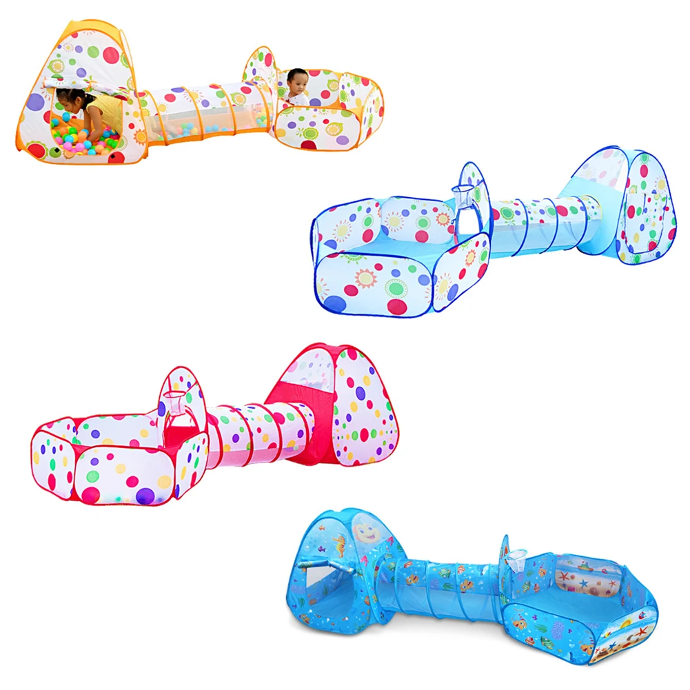  3 in 1 Outdoor Plastic Toddler Baby Playing House Playing Play Tent with Tunnel Ball Pit for Kids B