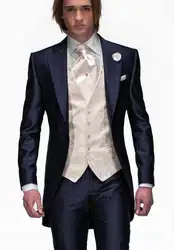 Темно-синие дружки Для мужчин Нарядные Костюмы для свадьбы смокинг для жениха Пик нагрудные Best человек костюм C181