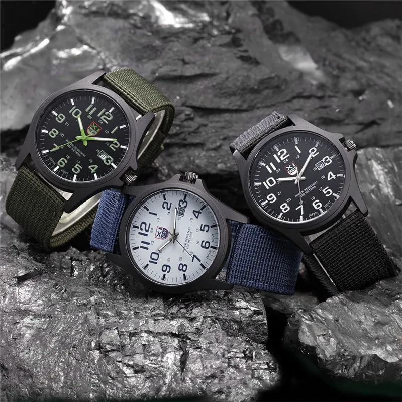 automatic quartz watch XINEW Nylon Strap Watches Men Casual Auto Date Quartz Watch Military Army Green Watch Simple Analog Sport Man Wrist Watch Quartz Watches real